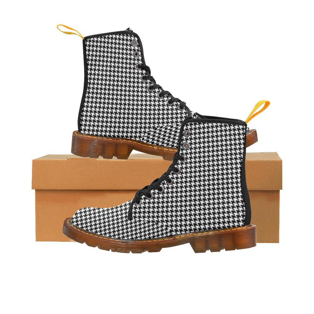 Houndstooth Check Women's Lace Up Combat Boots