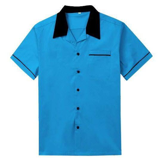 Mens Vintage Style Bowling Dress Shirt - BLUE