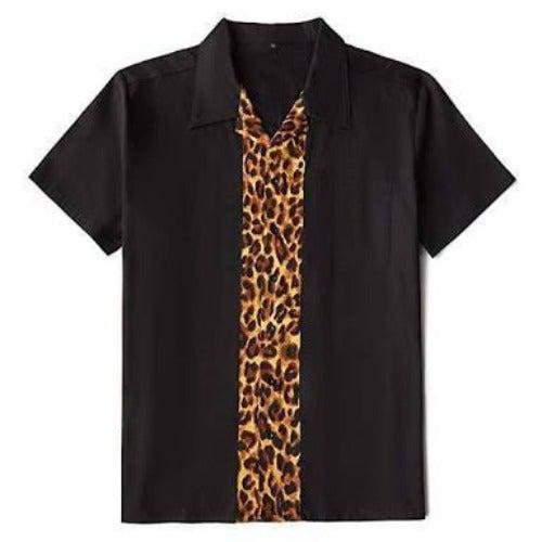 Mens Vintage Style Bowling Dress Shirt - Leopard