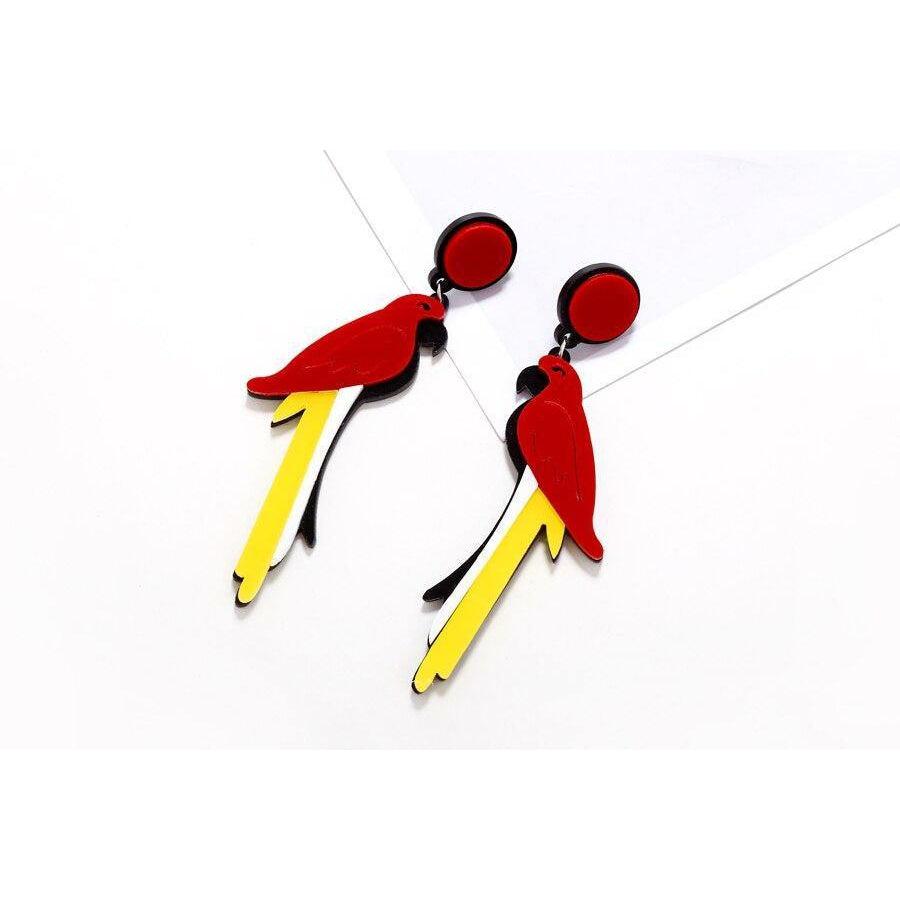 PARROTS (RED/YELLOW) Acrylic Drop/Dangle Stud Post Earrings