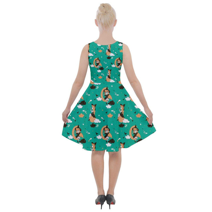 PIN UP WITCH GREEN Knee Length Skater Dress With Pockets