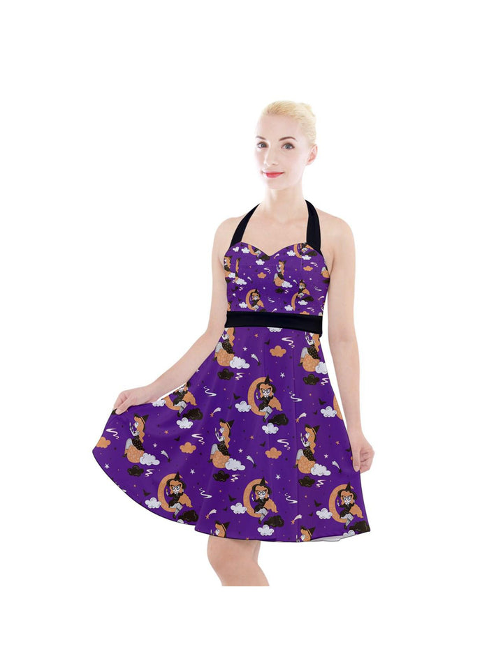 PURPLE PIN UP WITCH Halter Party Swing Dress