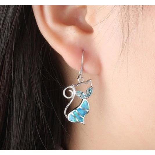 RETRO KITTY Drop/Dangle Earrings BLUE