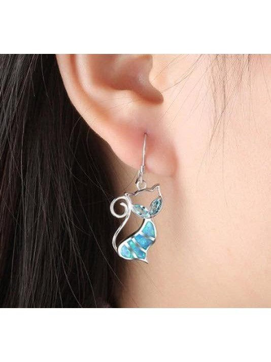 RETRO KITTY Drop/Dangle Earrings BLUE