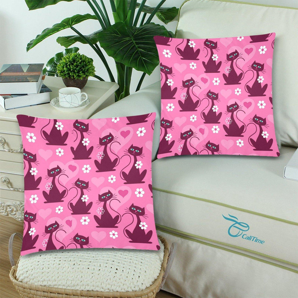 Retro Love Cats Throw Pillow Cover 18"x 18" (Twin Sides) (Set of 2)