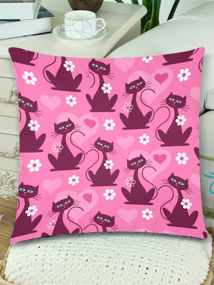 Retro Love Cats Throw Pillow Cover 18"x 18" (Twin Sides) (Set of 2)