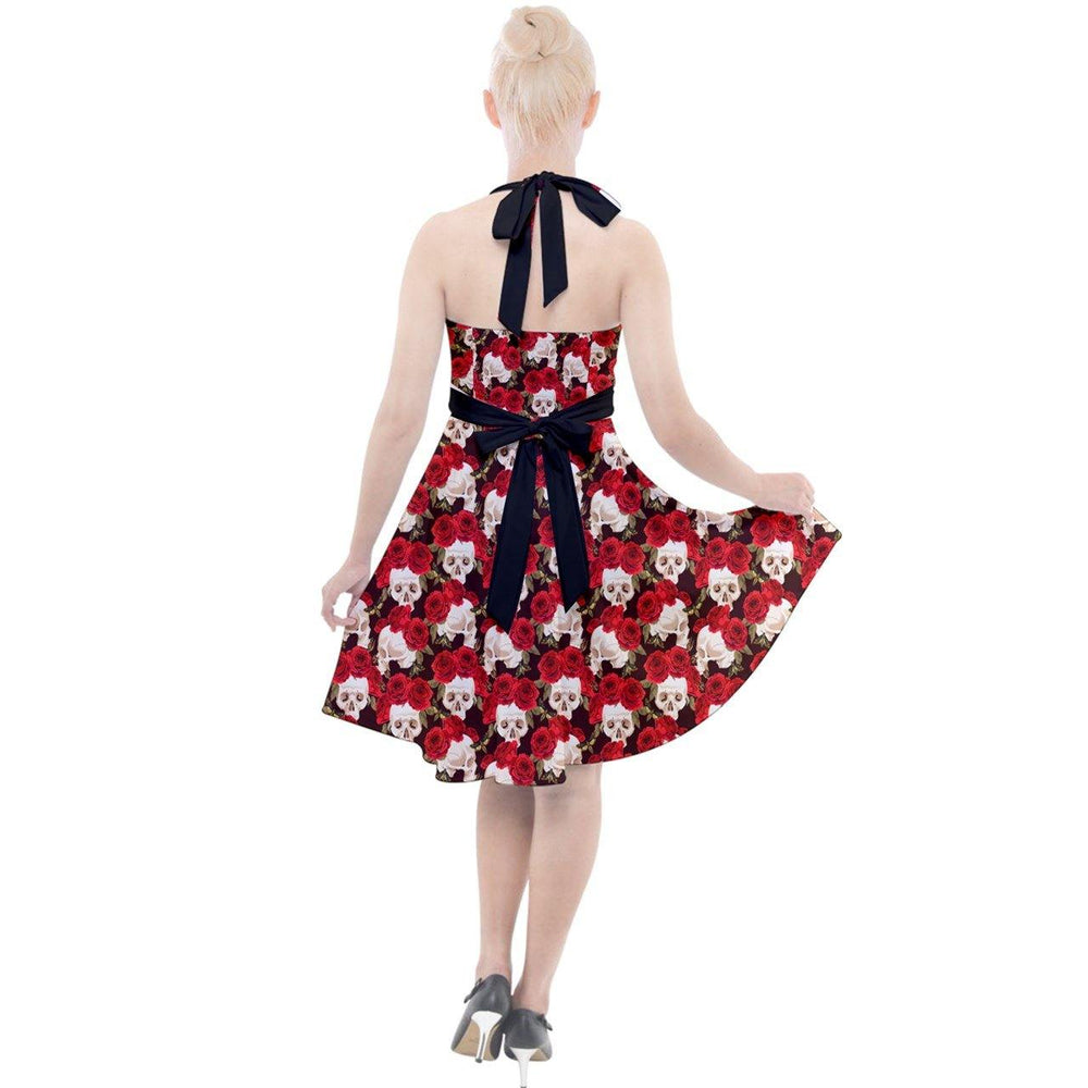 SKULLS AND ROSES Halter Party Swing Dress