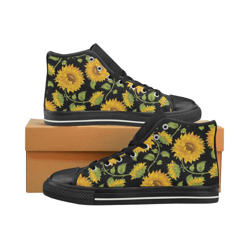 SUNFLOWERS BLACK High Top Canvas Kid's Shoes