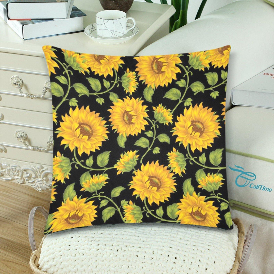 SUNFLOWERS BLACK Throw Pillow Cover 18"x 18" (Twin Sides) (Set of 2)