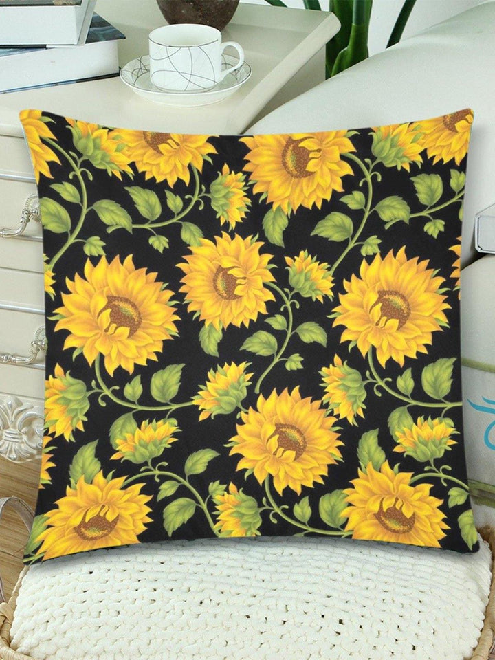 SUNFLOWERS BLACK Throw Pillow Cover 18"x 18" (Twin Sides) (Set of 2)