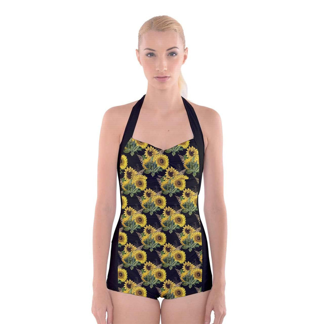 Sunflowers Boyleg Halter Swimsuit
