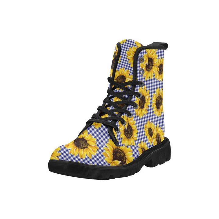 SUNFLOWERS GINGHAM Women's Lace Up Canvas Boots