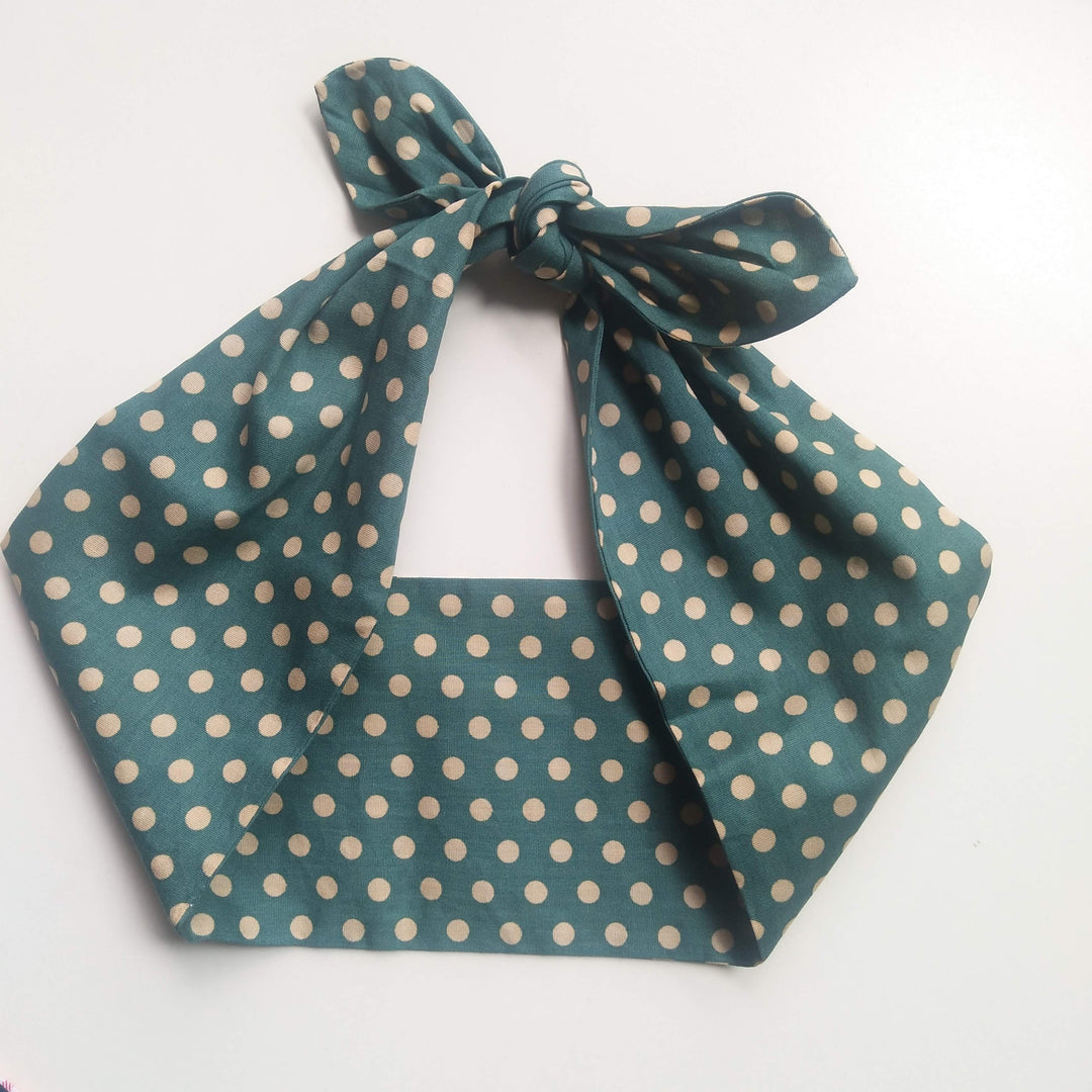 TEAL POLKA DOTS WIRED ROCKABILLY HAIR TIE