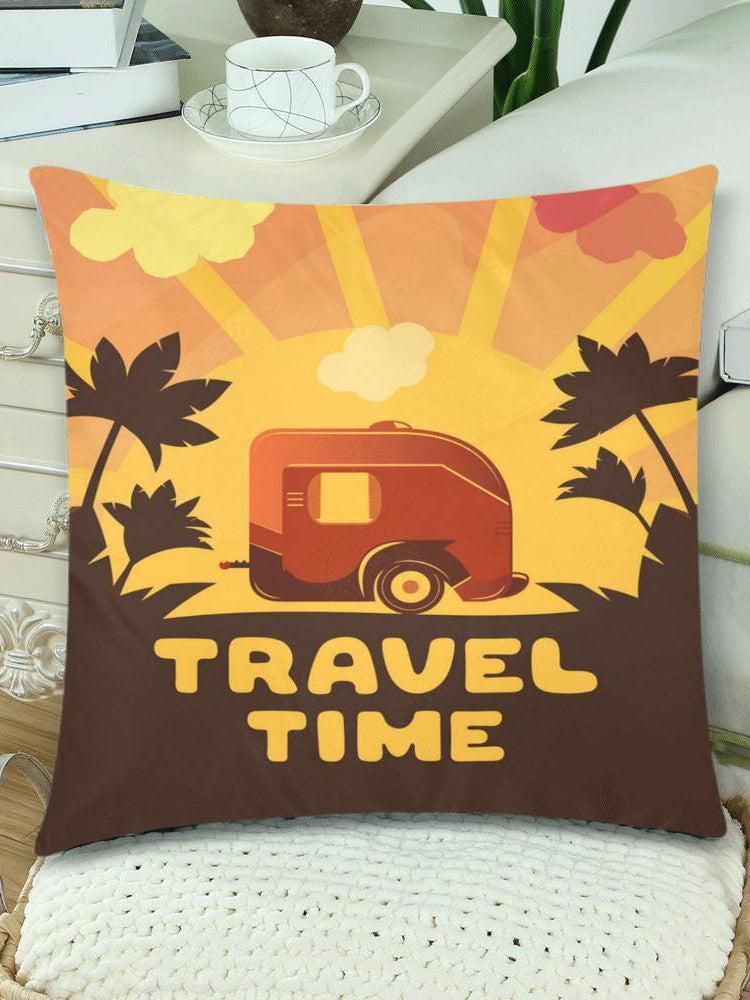 TRAVEL TIME Throw Pillow Cover 18"x 18" (Twin Sides) (Set of 2)