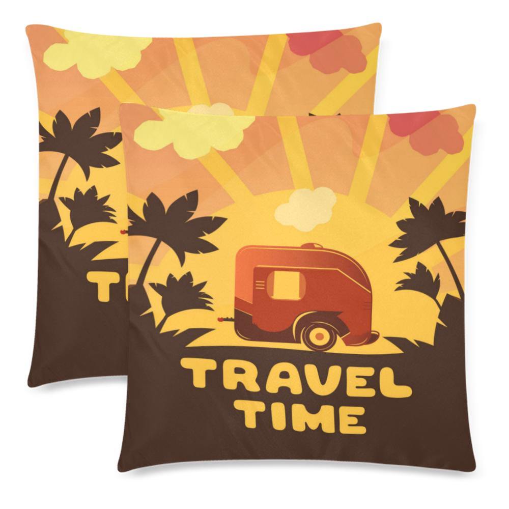 TRAVEL TIME Throw Pillow Cover 18"x 18" (Twin Sides) (Set of 2)