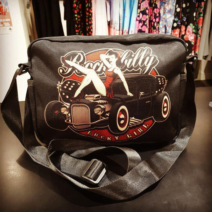 UNISEX Crossbody Nylon Satchel Bag "Rockabilly Lucky Girl"